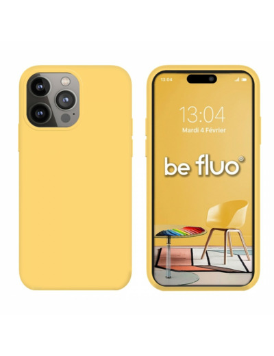 Coque Silicone Moxie BeFluo Fine et Légère pour iPhone 14 Pro, Intérieur Microfibre - jaune
