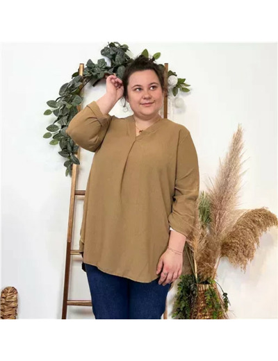 Z372- Blouse Mi-longue unie (TU) 🇮🇹 (taupe)