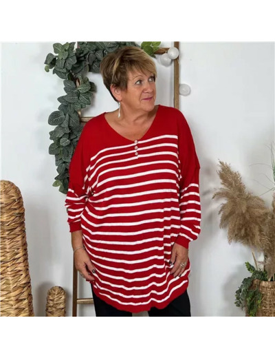 Z563. Pull Marinière Grande taille (rouge)