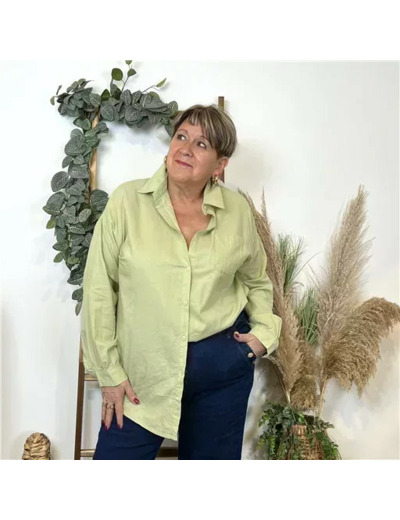 Z760-Chemisier uni Lin/coton (T44-T52) (vert anis)