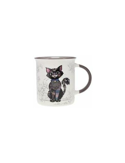 KIUB Mug avec des animaux de la ferme , des bois et des montagnes - motif chat noir - matière porcelaine fine - contenance 320ML
