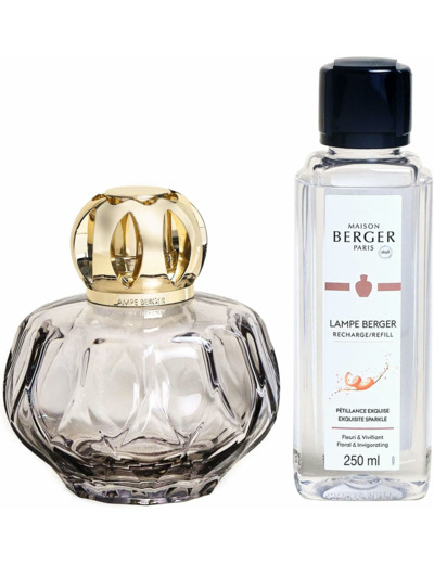 MAISON BERGER - Coffret Cadeau Lampe Berger - Modèle Rosalie - Diffuseur de Parfum d'Intérieur - 11.4 cm - Contient Le Parfum Exquisite Sparkle 250 millilitres (Gris)