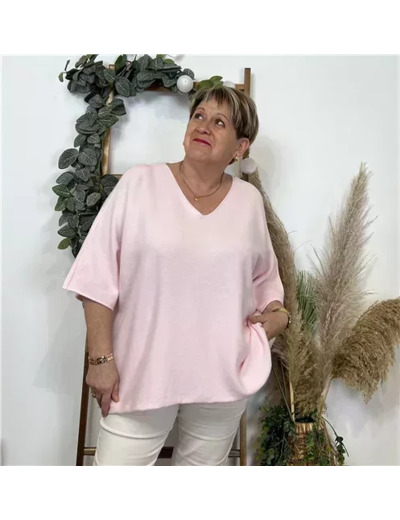 K361- Pull loose Crop-Top (Gt) 🇮🇹 (rose pâle)