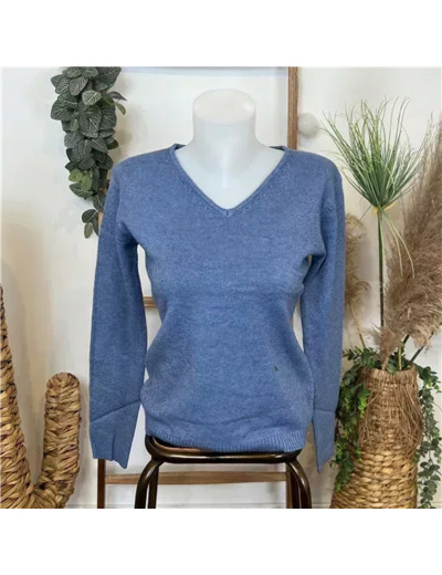 Y249-Tricotonic Col V les T38 & 42 (bleu indigo)