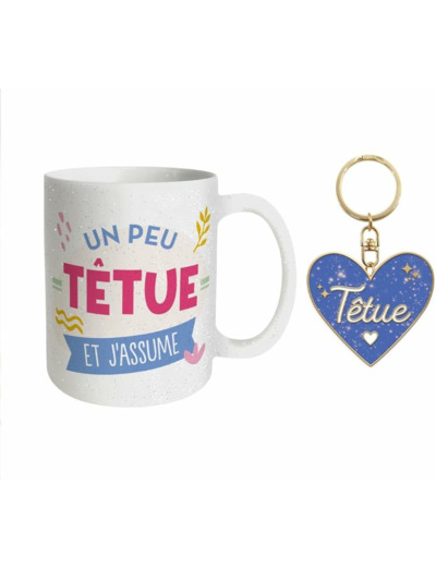 STC coffret mug et porte clés pailettes "Têtue"