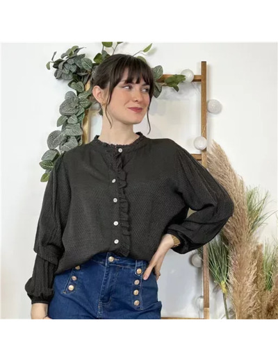 K517- Blouse unie Soie 30% (Tu) (noir)