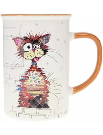 KIUB Mug avec des animaux de la ferme , des bois et des montagnes - motif chat marron stylisé - matière porcelaine fine - contenance 360ML