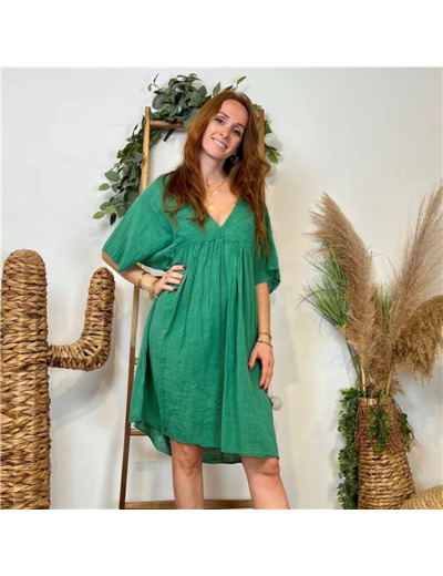 K145- Robe coton et broderie (Tu) 🇮🇹 (vert brésil)
