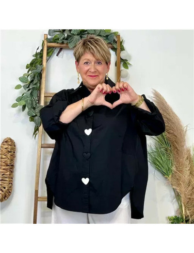 Z118- Chemise unie Coeurs & Tags – Mina Rosa (noir)