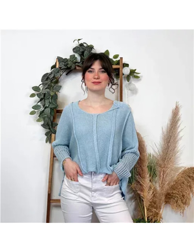 K376- Pull Crop-Top déstructuté(Tu) (bleu ciel)