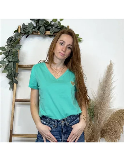 K504- T-shirt Coeur (T36-T40) 🤎 (vert émeraude)