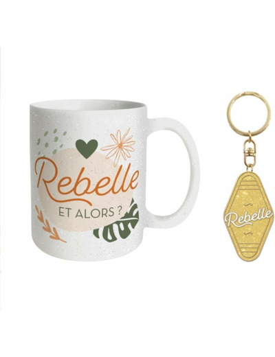 STC coffret mug et porte clés pailettes "Rebelle"