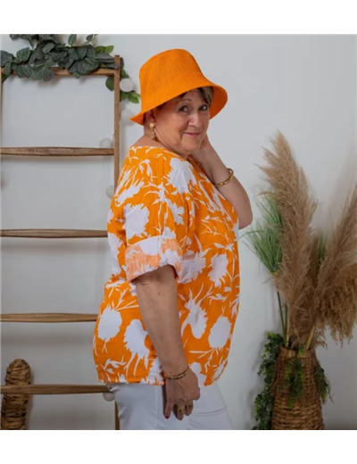 K312- Tunique Fleurie (Tu) (orange)