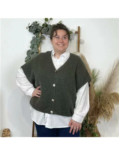 Z143- Gilet boutons fantaisies (Gu) (kaki)