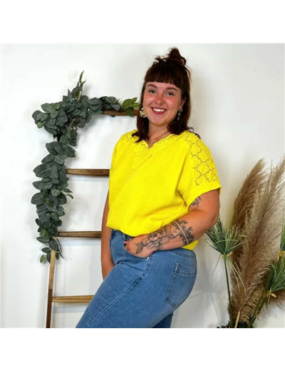 Z348- Blouse Brodée coton (GT) 🇮🇹 (jaune)