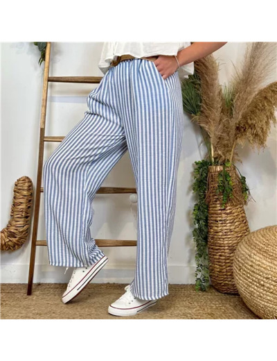 L786- Pantalon rayé (Tu) 🇮🇹 (bleu jeans)