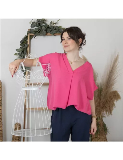 K189- Blouse boule unie (Tu) 🇮🇹 (fuchsia)