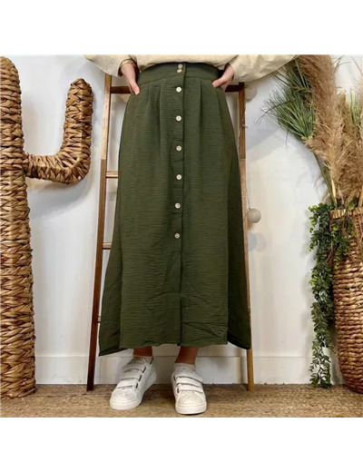 M046- Jupe boutonnée "Maëlle" (T36-T38) (kaki)