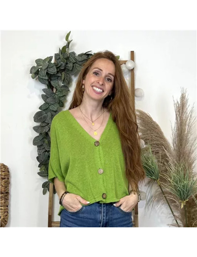 K878- Gilet court  (TU) (vert anis)