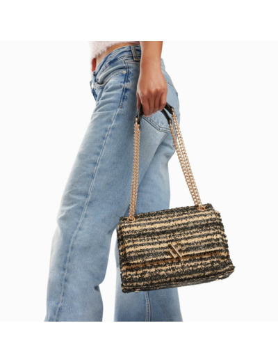Sac à main noir et beige à chaîne - Naomi - Vanessa Wu