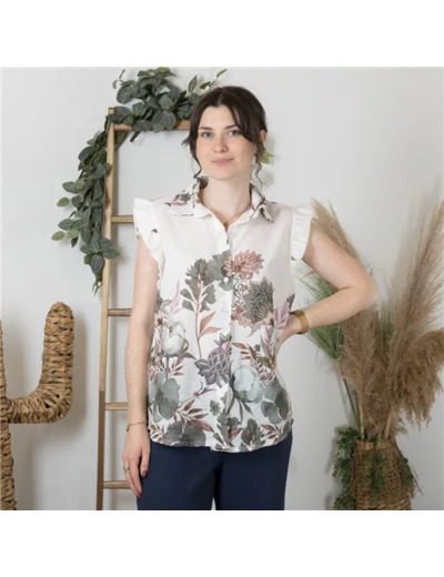 K205- Blouse Fleurie (Tu) 🇮🇹 (kaki)