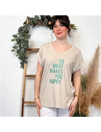 K295- T-shirt Happy (Tu) (beige)