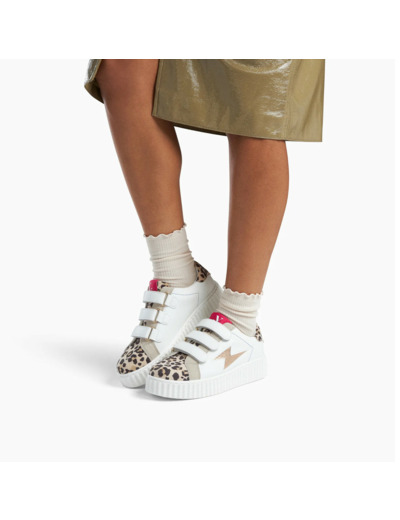 Baskets éclair blanc et léopard à scratchs - Opaline - Vanessa Wu