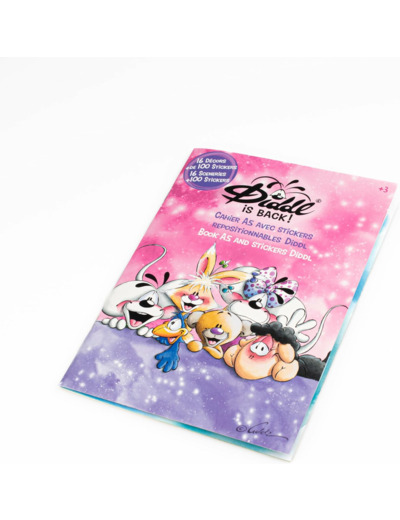 Diddl - Cahier avec stickers repositionnables A5 - Plus de 100 autocollants et ses Amis - Livre Créatif avec 16 Pages de Décors - Activité Manuelle Enfant & Fan Nostalgique Années 90