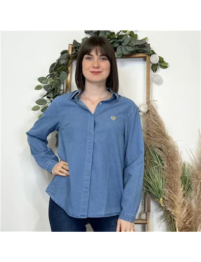 K470- Chemise coton « By One » (T36-T40) (bleu jeans)