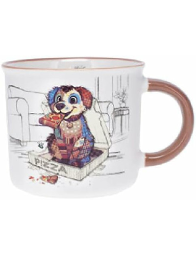 KIUB Mini mug timbale expresso avec des animaux - motif chiot qui mange une pizza - Hauteur 6,5CM - porcelaine fine