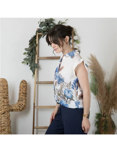 K205- Blouse Fleurie (Tu) 🇮🇹 (marine)