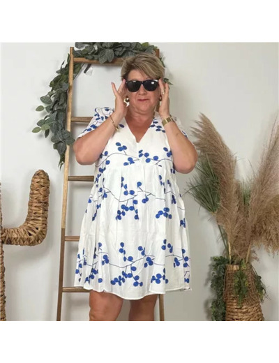 K283- Robe Maëlle "Baies" (T40-T48) (blanc)