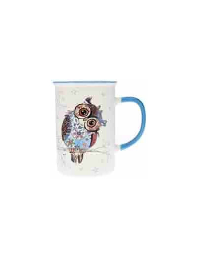 Tisanière en porcelaine - motif chouette bleue