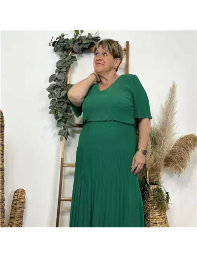 K321- Robe Plissée unie (TU) 🇮🇹 (vert brésil)