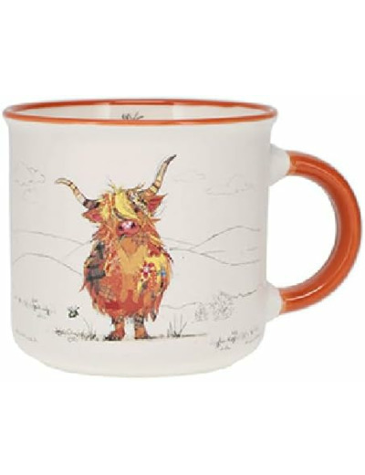 KIUB Mini mug timbale expresso avec des animaux - motif vache écossaise- Hauteur 6,5CM - porcelaine fine