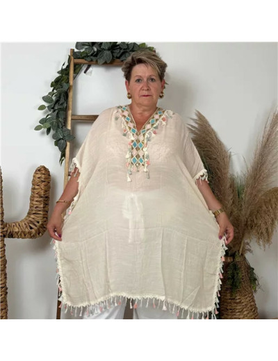 Z303- Tunique Bohême de Plage (beige)