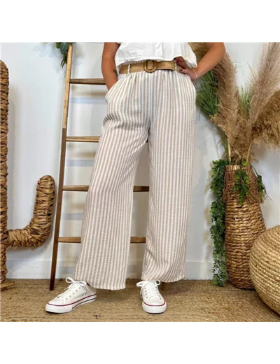L786- Pantalon rayé (Tu) 🇮🇹 (beige)