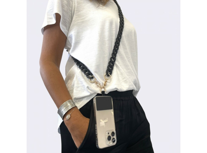 Chaine grosse maille avec pad universel - serie IBIZA - NOIR - 1.2M