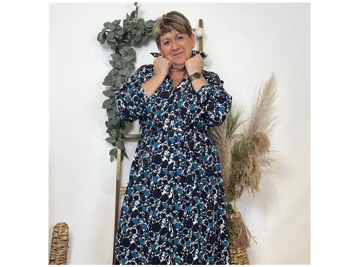 K754- Robe longue "By One" (T40-T48) (marine)