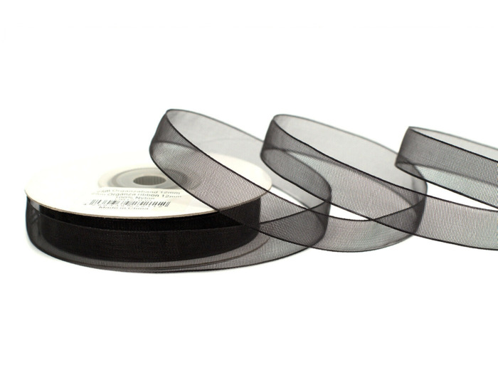 Ruban organza 12 mm de large bobine de 25 metres de long noir