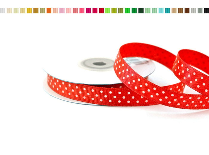 Ruban satin a pois 12mm de large 25m de long rouge