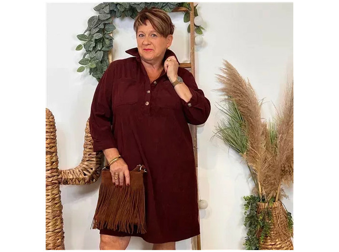 K056- Robe Velours "Maëlle" (T40-T48) (bordeaux)