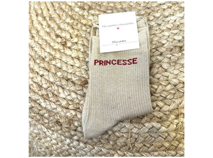 V321- Chaussettes paillettes "Princesse" (beige)