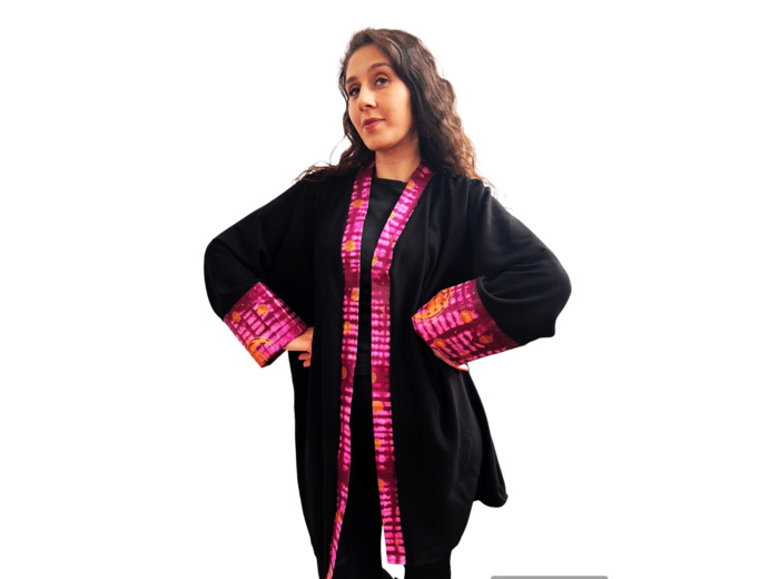 Kimono tissu noir mi-long pour femme