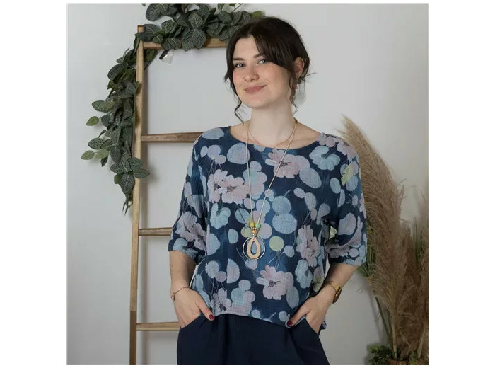 K192- Blouse Coquelicots (Tu) 🇮🇹 (bleu royal)