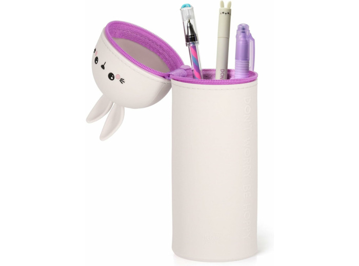Legami - Kawaii Étui École 2 en 1 en Silicone Souple, Porte-stylos de Table, Fermeture à Glissière, Stylos Crayons Feutres BUNNY