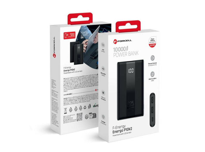FORCELL F-ENERGY Batterie externe avec câble USB-C vers USB-A 10 000mAh 22.5W