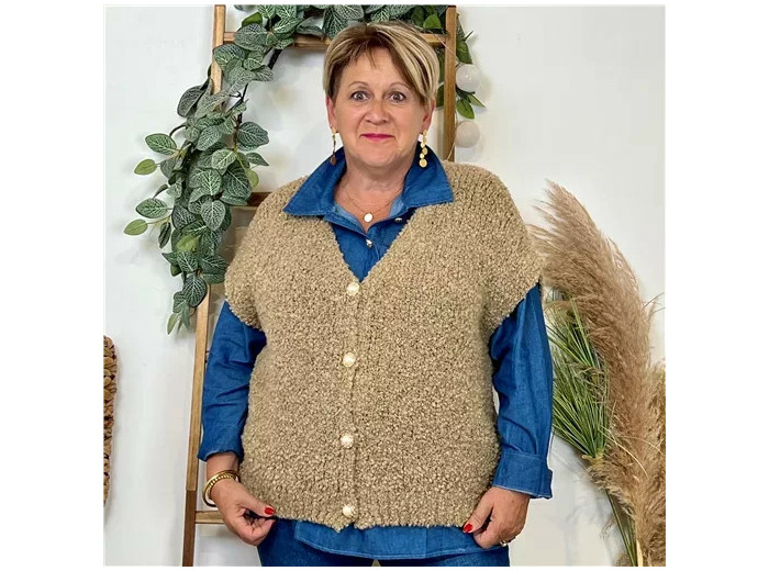 K128- Gilet bouclette sans manches (Tu) (camel)