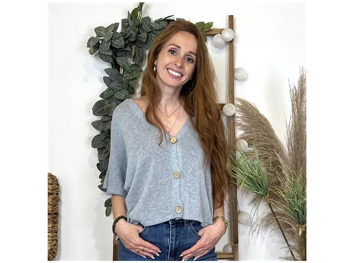 K878- Gilet court  (TU) (bleu jeans)