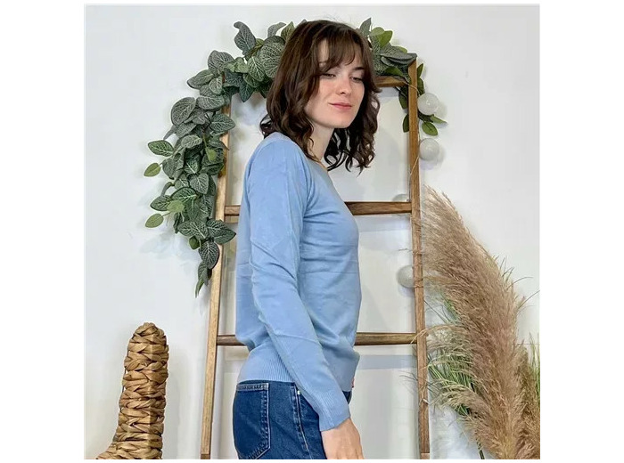 Y376- Pull FIN sans laine «Voggo» (T36-T48) (bleu ciel)